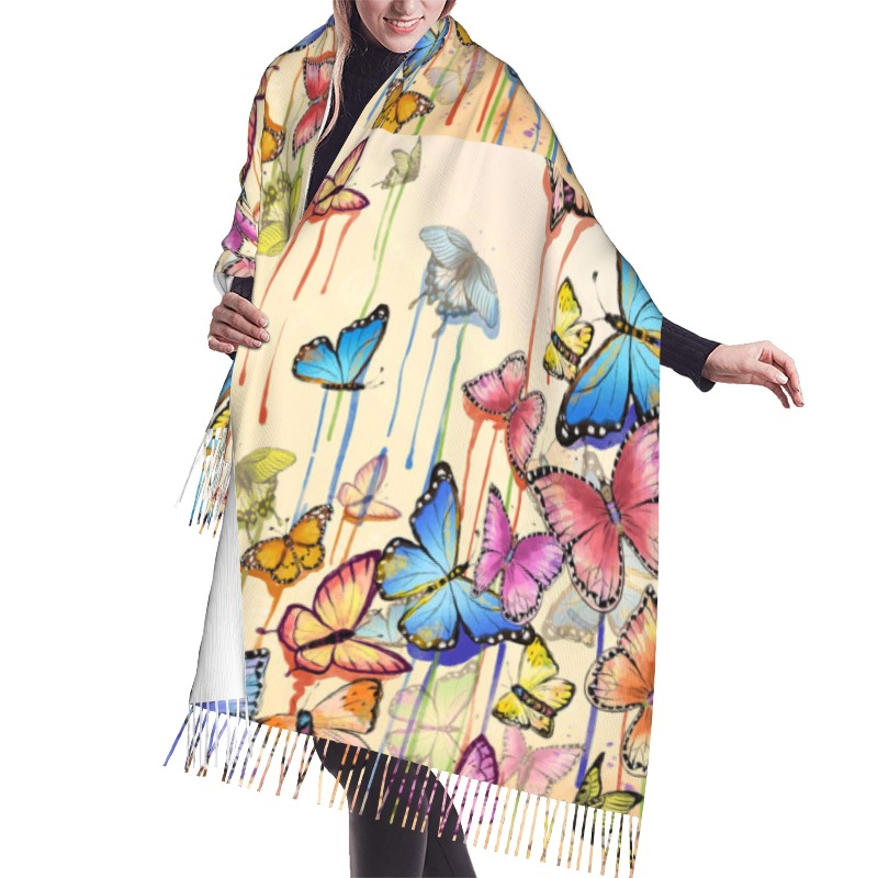 Woven Scarf Blanket - Retro Butterfly Winter Cashmere Scarf Women