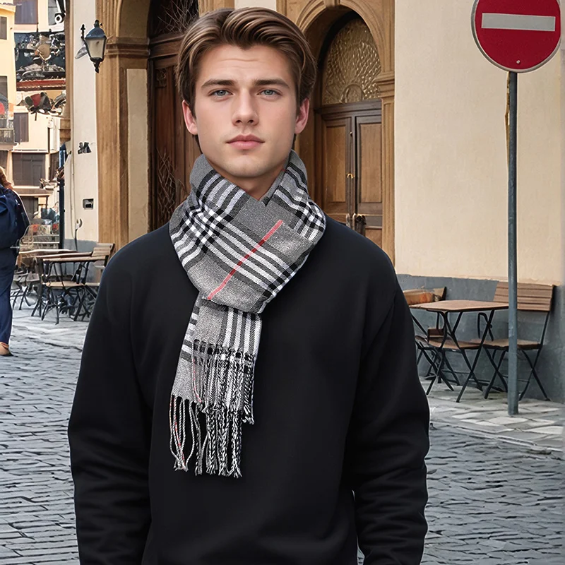 New Design Plaid Cashmere Scar - Muffler Men Wool ulasan dan harga