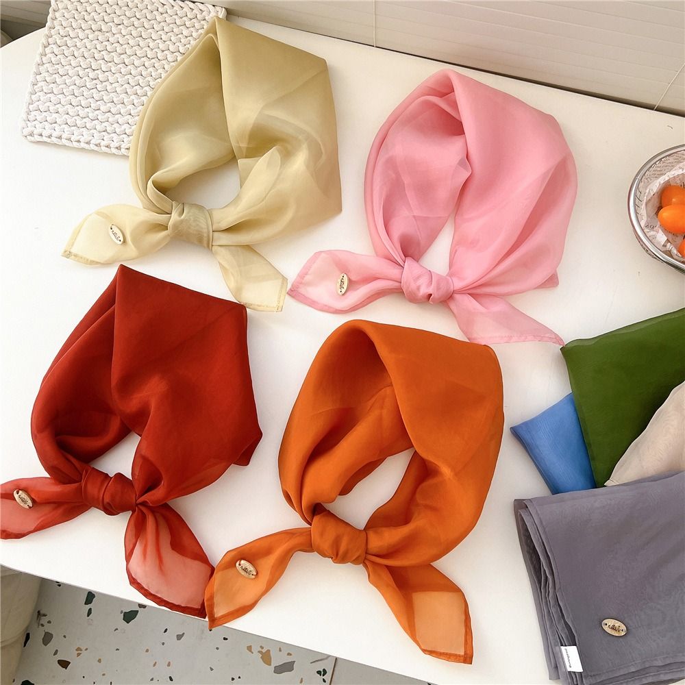 Retro Solid Color Small Square - Scarf Silk Square ulasan dan harga