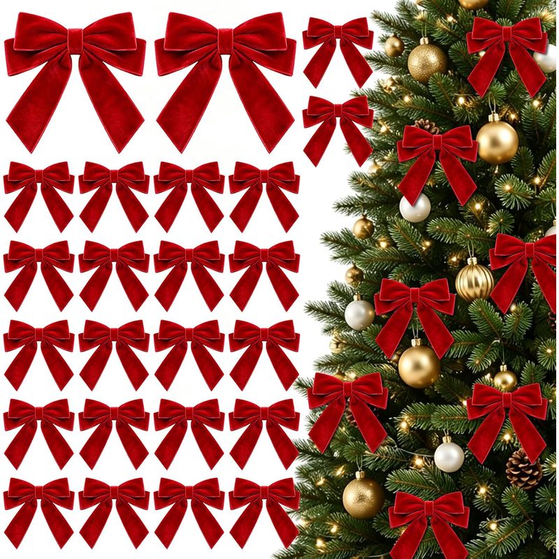 24Pcs Pre-Tied Red Velvet Bows - Bow Tie Pre Tied ulasan dan harga