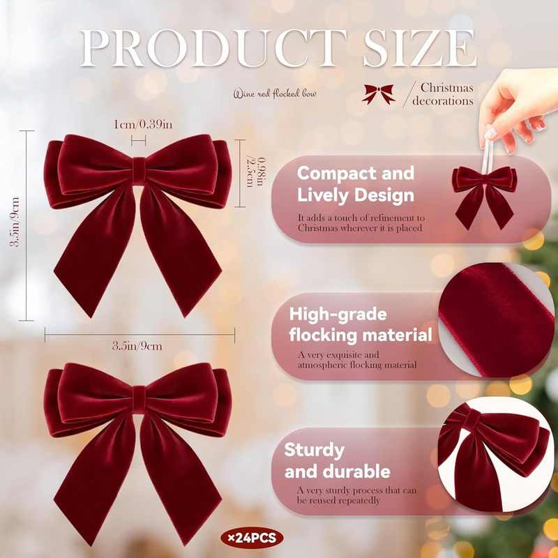 24Pcs Pre-Tied Red Velvet Bows - Bow Tie Pre Tied ulasan dan harga